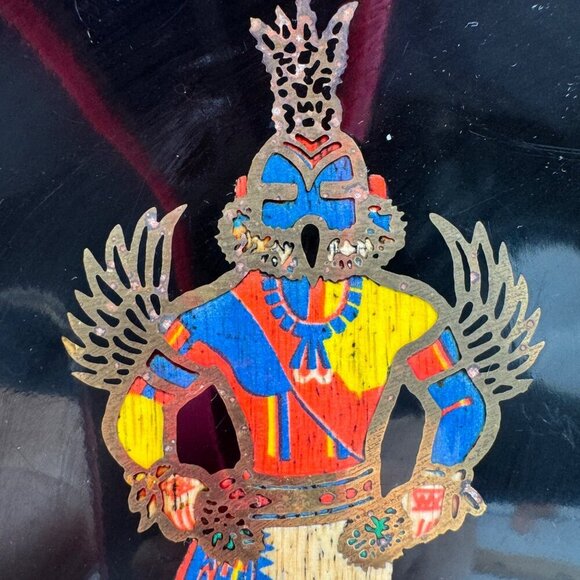 Couroc Hummingbird Kachina Bowl Inlaid Wood and Brass Monterey CA Vintage MCM - Picture 4 of 6